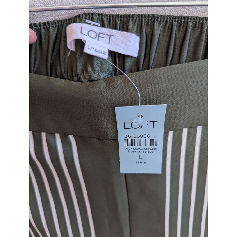 Wide Leg Pants Womens Petite Large Green Geometric Satin Pull On LOFT NWT - Picture 6 of 7
